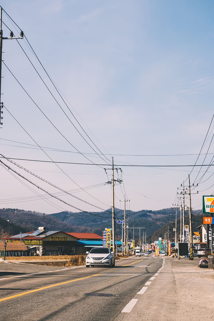 silver car on road path, cable, hongcheon, south korea, 2199 hanseo-ro HD wallpaper