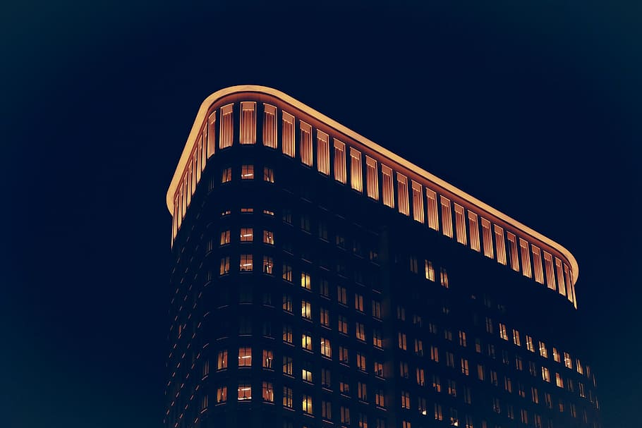 building, lights, night, evening, sky, architecture, windows HD wallpaper