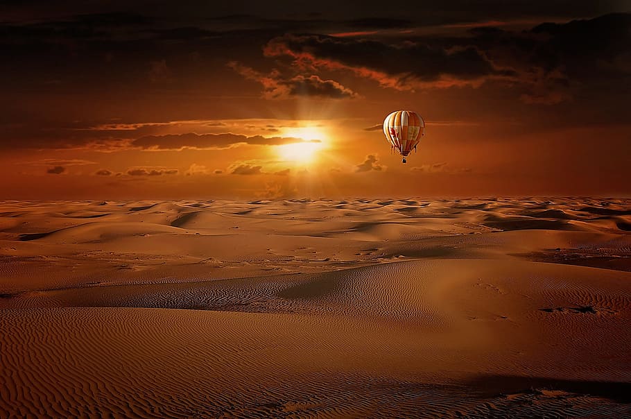 desert, sand, dunes, landscape, sun, adventure, sky, flying HD wallpaper