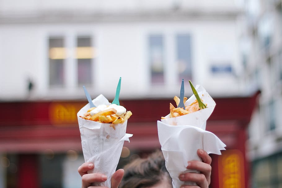 French fries, fast food, fried, fried potato, pommes frites, street food, HD wallpaper