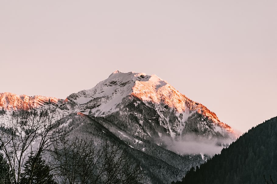 mountains and trees, outdoors, nature, mountain range, peak, ice HD wallpaper