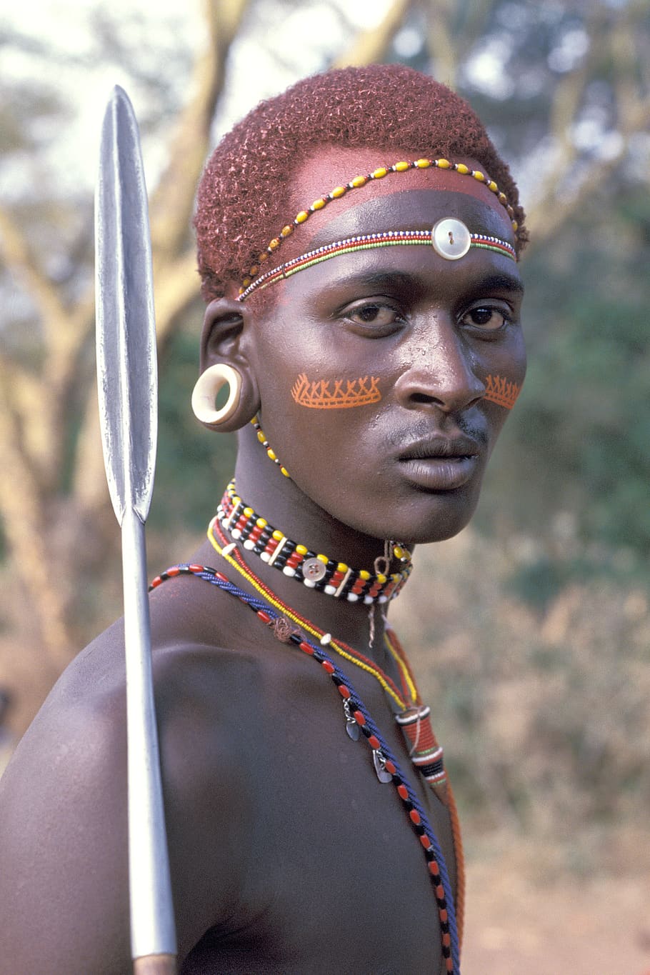 Native American man holding spear, portrait, one person, headshot HD wallpaper
