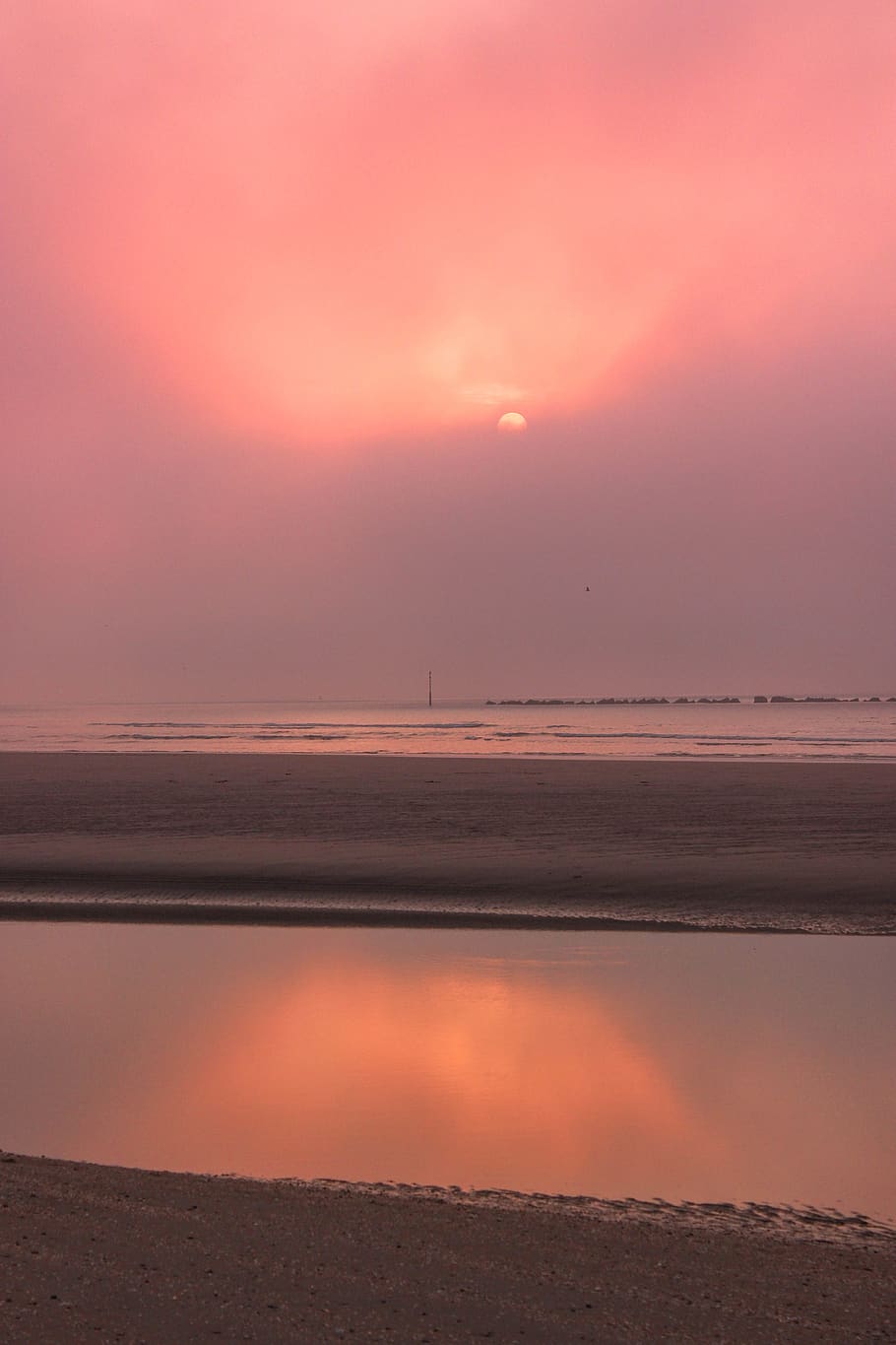 nature, sunset, outdoors, red sky, dusk, dawn, sunrise, dunkirk HD wallpaper