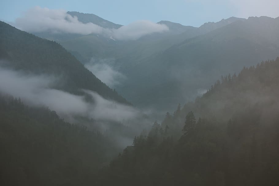 Photo of Mountains On A Foggy Day, dark, environment, gloomy, HD wallpaper