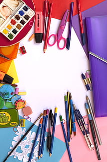 HD wallpaper: school times, school school supplies, brushes, crayon ...