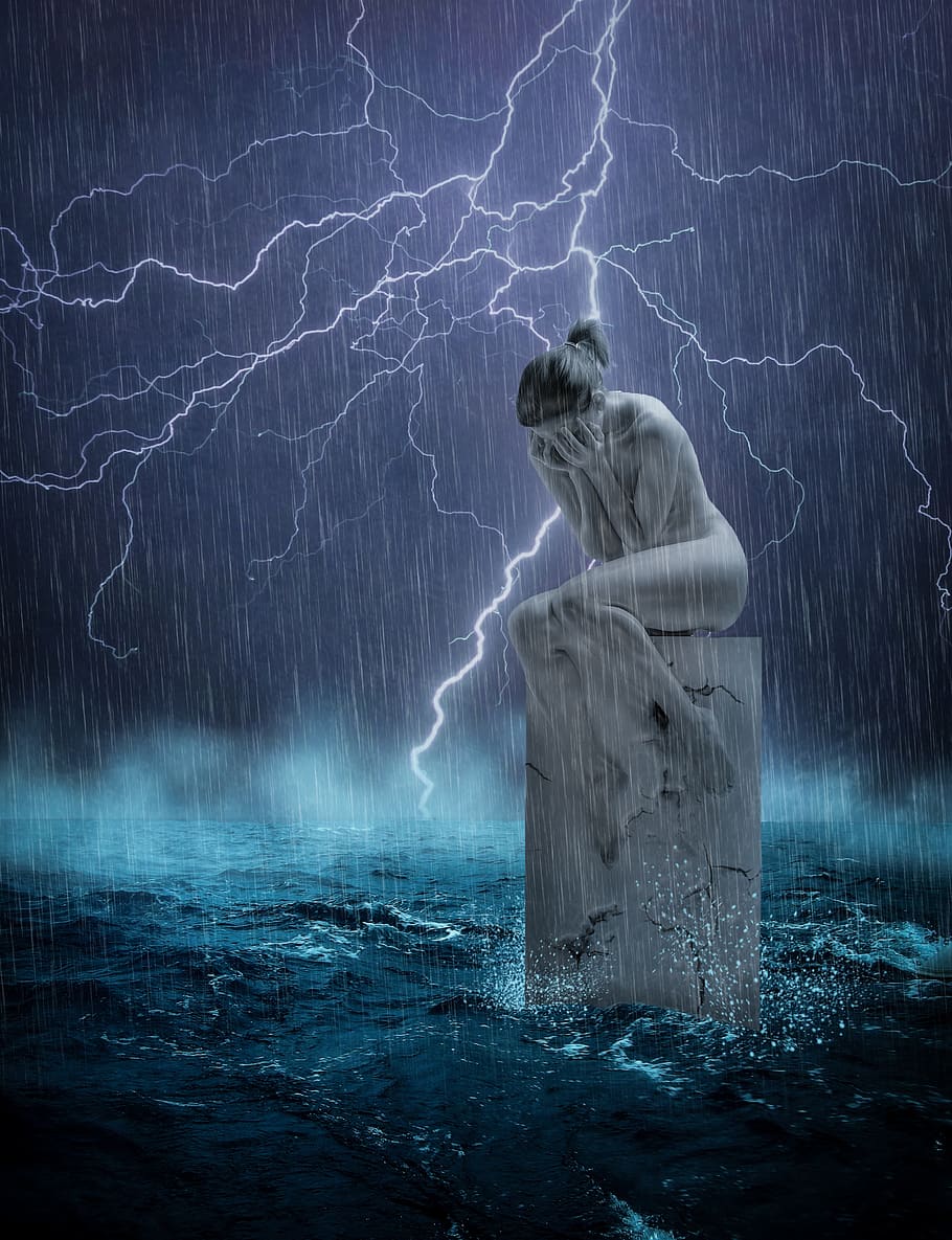 water, people, lightning, storm, woman, polar bear, mammal HD wallpaper