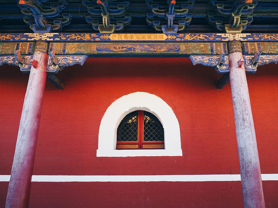 shanxi, mount wutai, old, window, wall, red, architecture, china, HD wallpaper