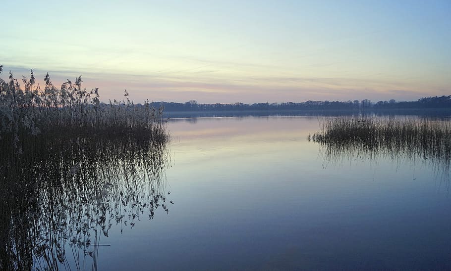 lake, abendstimmung, sky, sunset, water, nature, mood, evening sky HD wallpaper