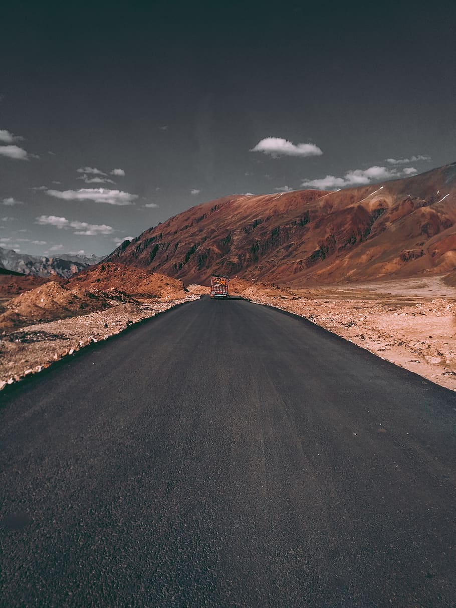 Road Near Mountain, arid, asphalt, desert, drive, dry, landscape HD wallpaper
