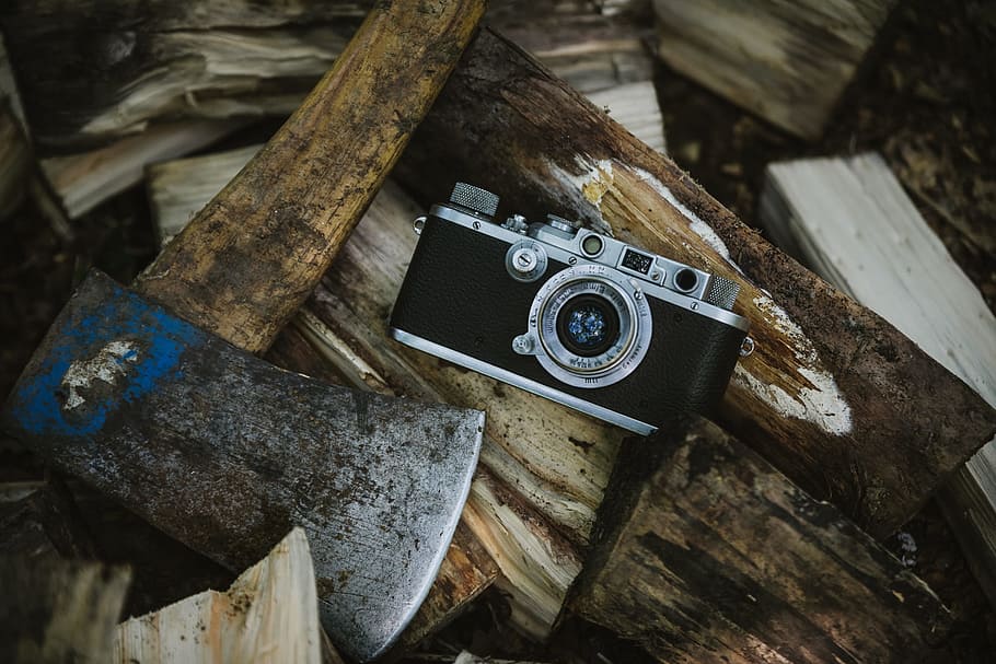 vintage, camera, axe, wood, chopped, wallpaper, hd, leica, classic HD wallpaper