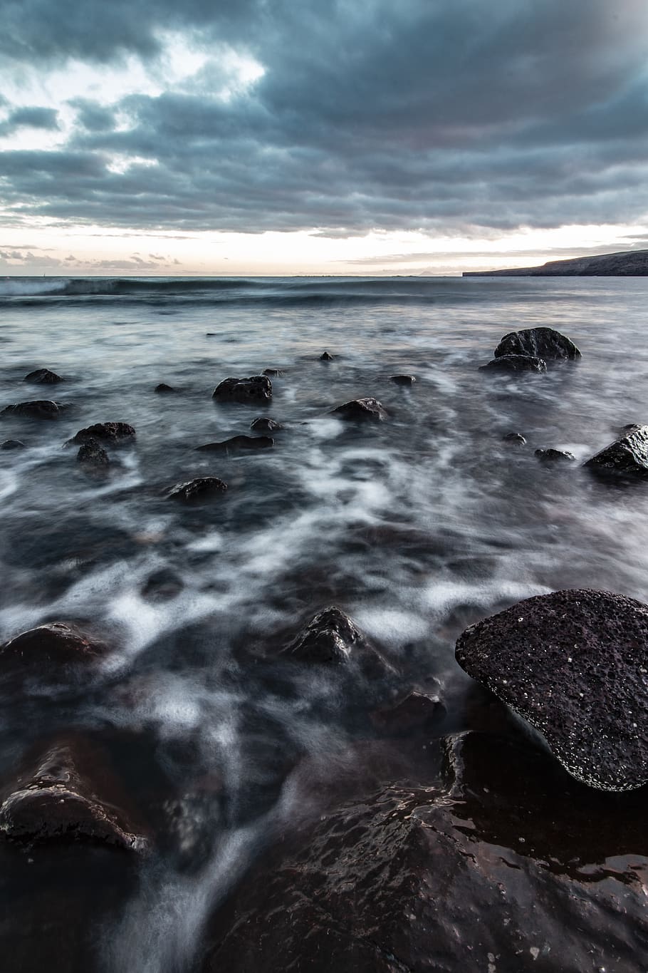 lanzarote, sea, waves, rocks, cloud, water, sky, cloud - sky HD wallpaper
