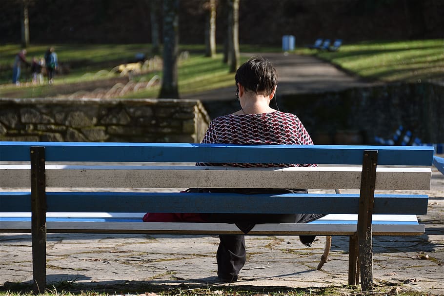 person, only, bench, park, solitude, woman, sadness, real people HD wallpaper