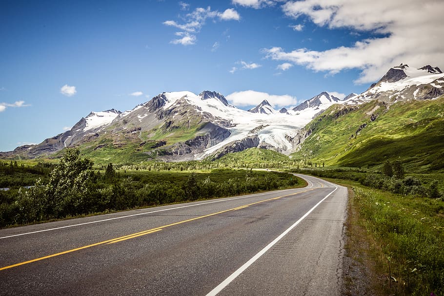 landscape, glacier, road, pass, mountains, nature, ice, snow HD wallpaper