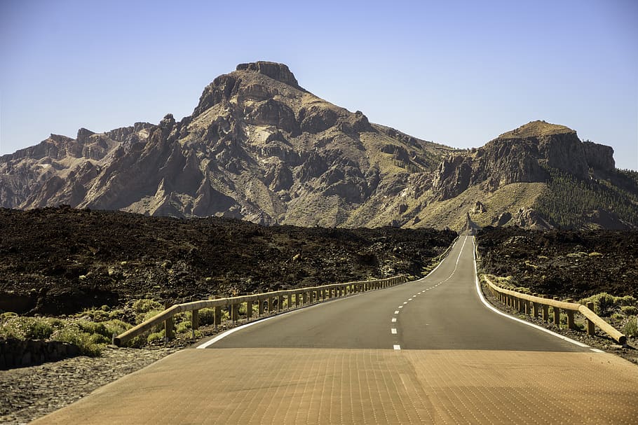Gray Asphalt Road Towards Brown Mountain, barren, desert, empty HD wallpaper