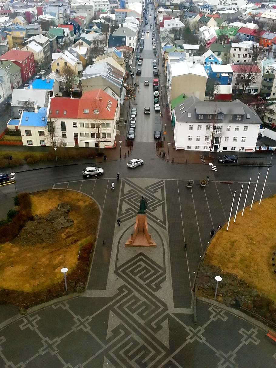 iceland, reykjavík, street, houses, aerial view, reykjavik