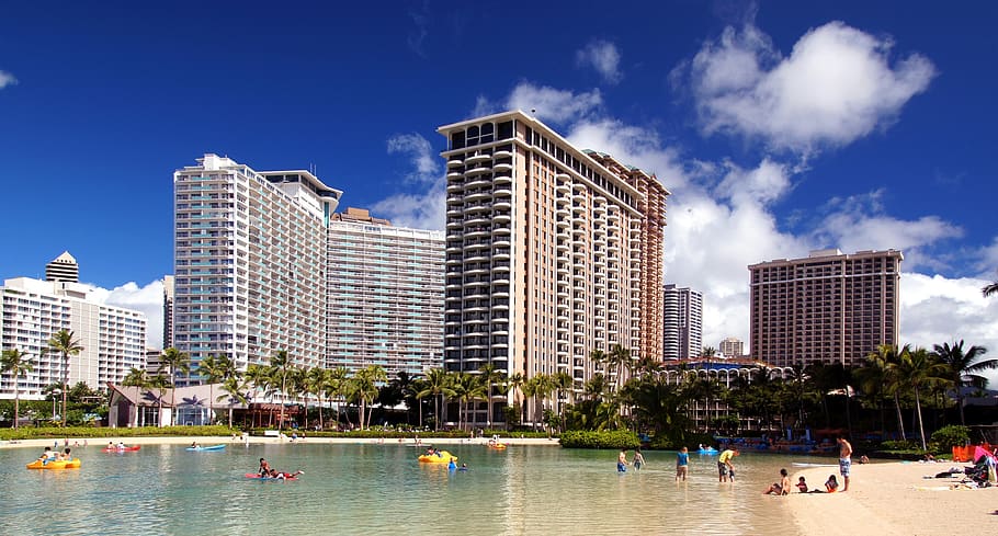hotel, honolulu, waikiki beach, hawaii, ocean, tropical, travel, HD wallpaper