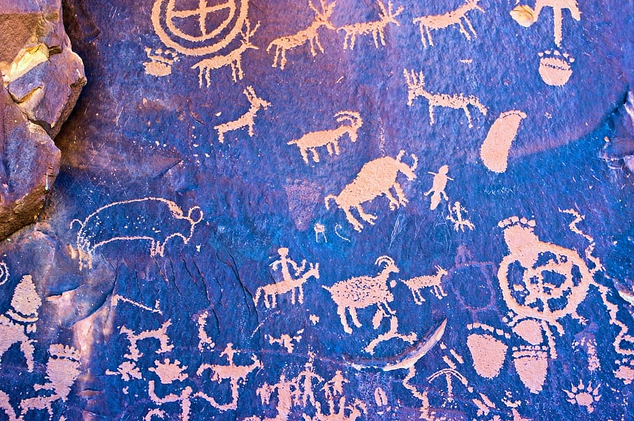 newspaper rock art, petroglyph, petroglyphs, prehistoric, ancient, HD wallpaper