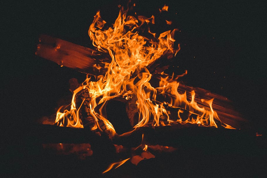 Bonfire At Night, blaze, burning, campfire, flame, heat, hot HD wallpaper