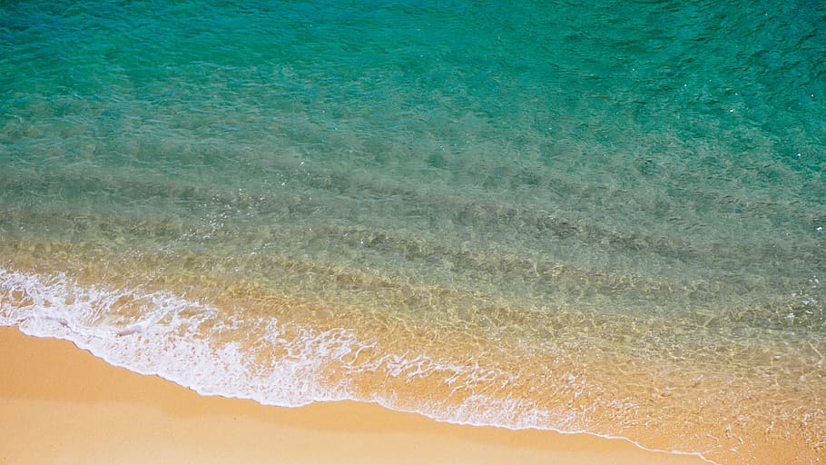 beach, sand, blue, water, wave, sea, ocean, shore, nature, no people HD wallpaper