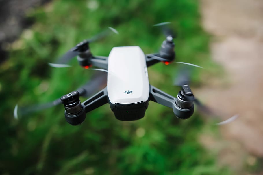 Black And White Quadcopter Drone, blur, camera, dji, equipment HD wallpaper