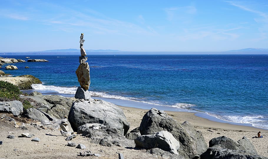 stone play, sea, water, rock, beach, sky, rock - object, beauty in nature HD wallpaper