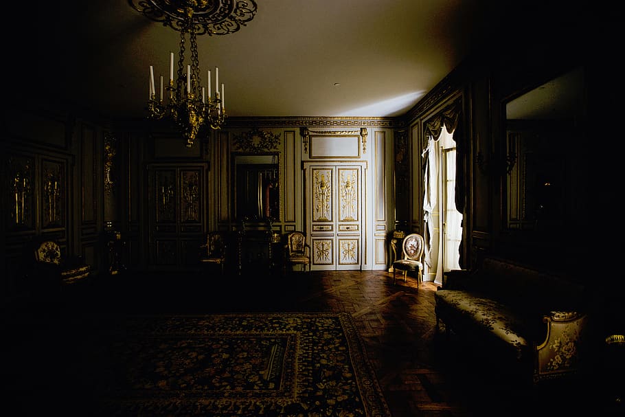interior, house, apartment, dim, carpet, gold, home, chandelier HD wallpaper