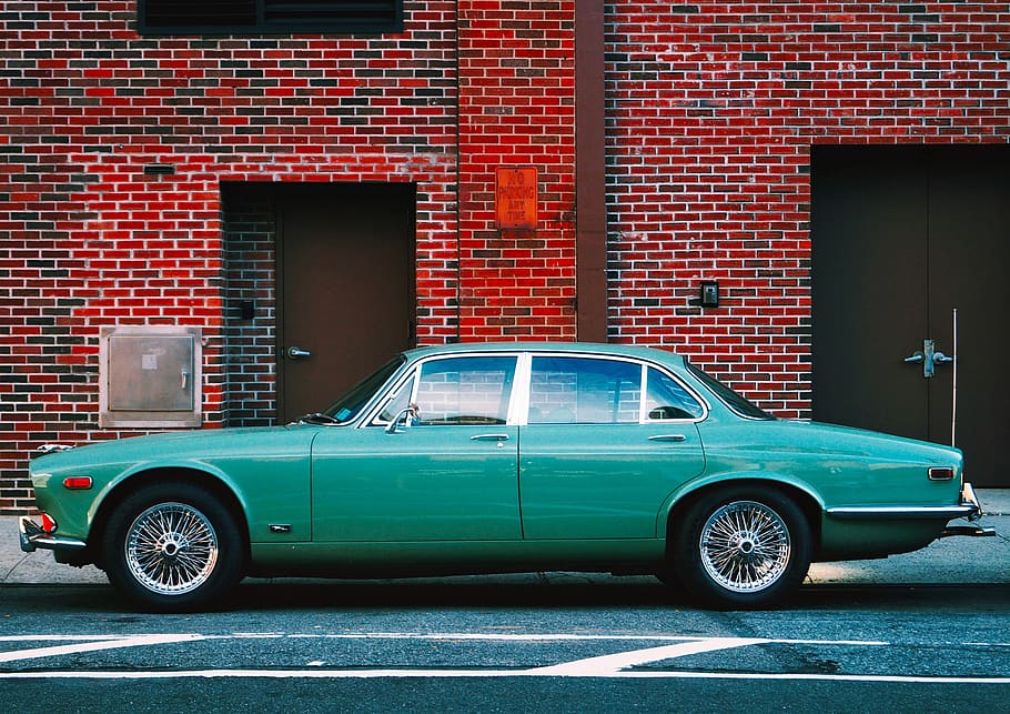Vintage Car in City, asphalt, auto, automobile, automotive, brickwall, HD wallpaper