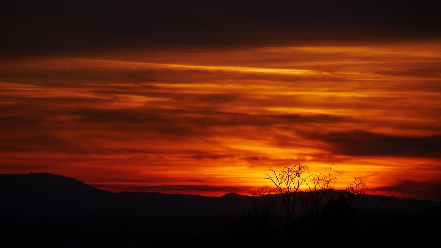 sunset, landscape, nature, afterglow, red, yellow, orange, romantic HD wallpaper