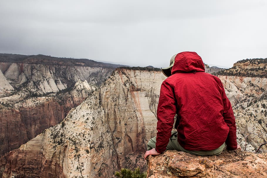 canyon, jacket, nature, rock, rock - object, one person, solid HD wallpaper