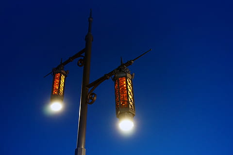 lighting, lamp post, lightbulb, led, spotlight, flare, sunlight HD wallpaper