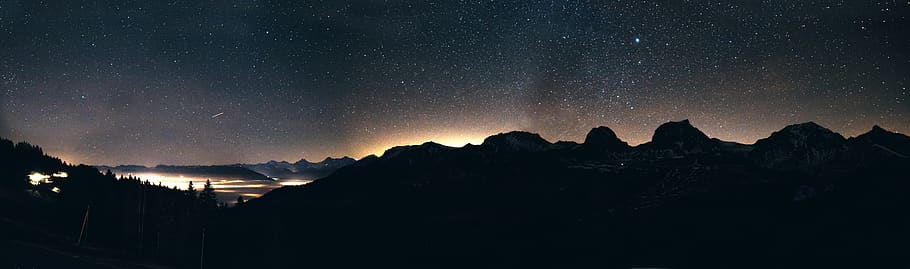Silhouette of Mountain Peak, astronomy, constellation, dark, dawn HD wallpaper