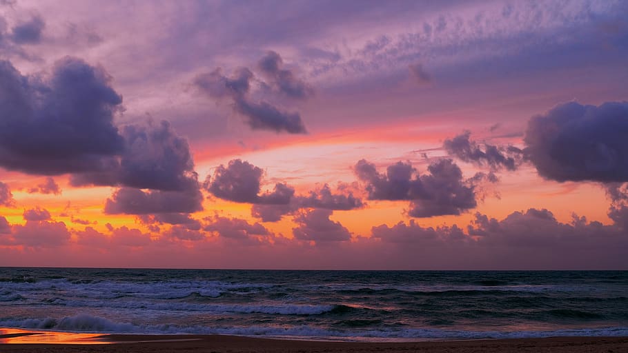 sunset, red sunset, sea, clouds, sky, cloud - sky, water, horizon over water HD wallpaper