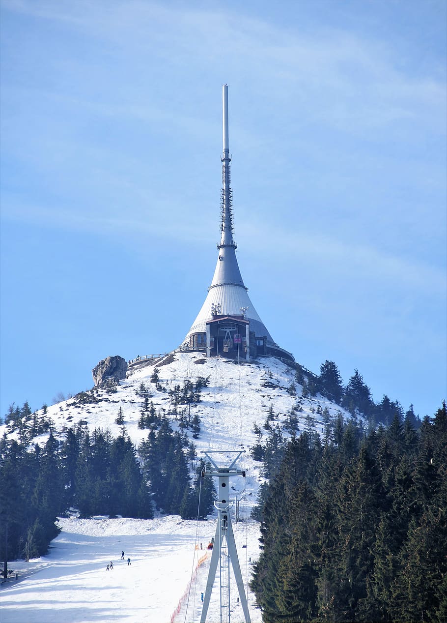 ještěd, transmitter, mountain, hotel, liberec, tv, building, HD wallpaper