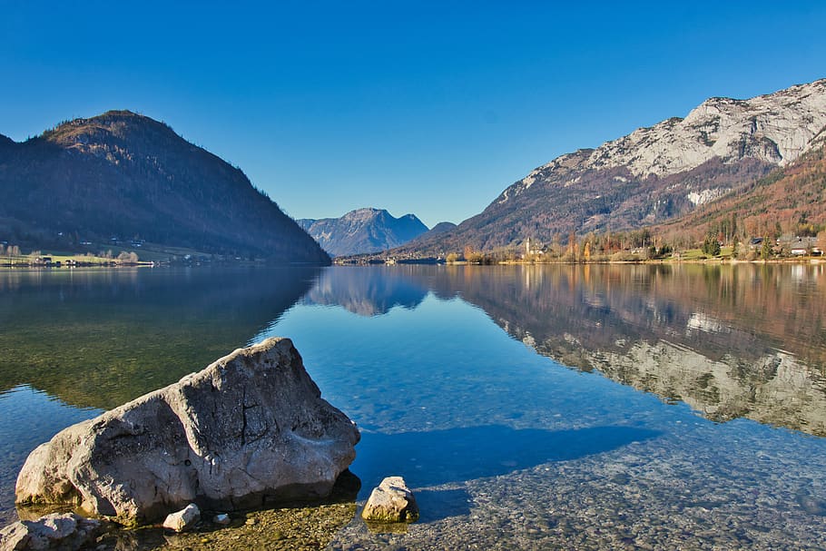 grundlsee, styria, salzkammergut, mountains, austria, lake, HD wallpaper