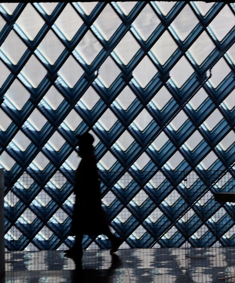 Silhouette of Person Walking Near Window, architecture, building HD wallpaper