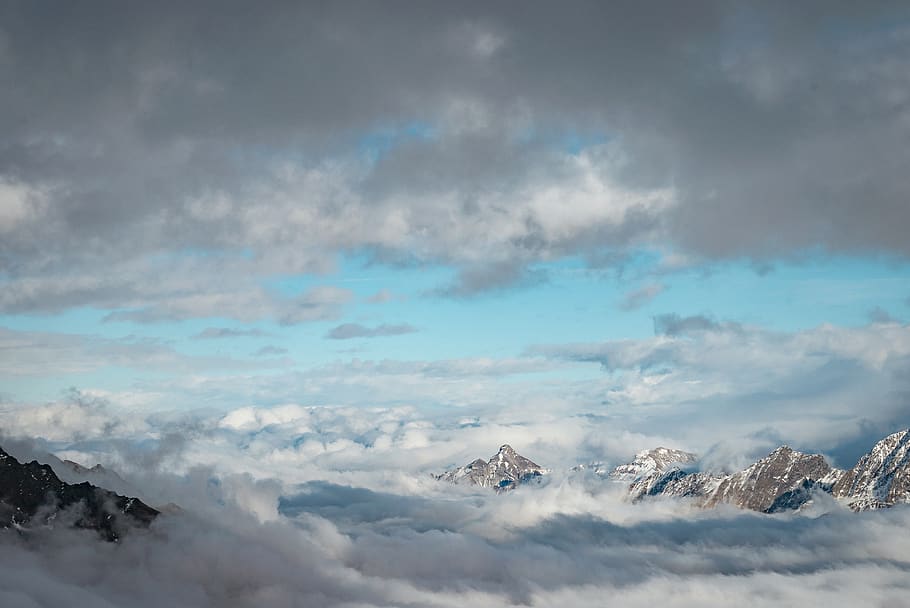 HD wallpaper: white and blue clouds, nature, outdoors, sky, mountain ...