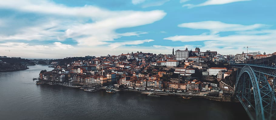 porto, portugal, blue, houses, river, boats, bridge, douro, HD wallpaper