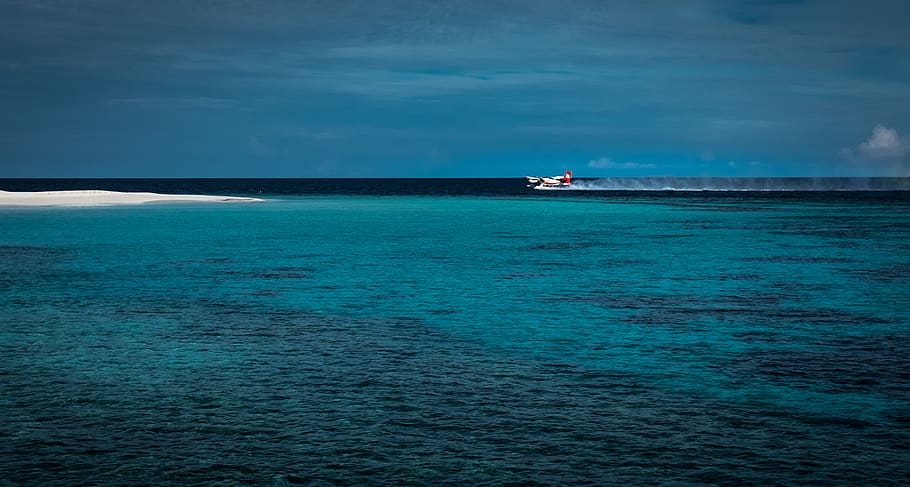 ocean, oceanscape, plane, beach, reef, island, travel, sea HD wallpaper