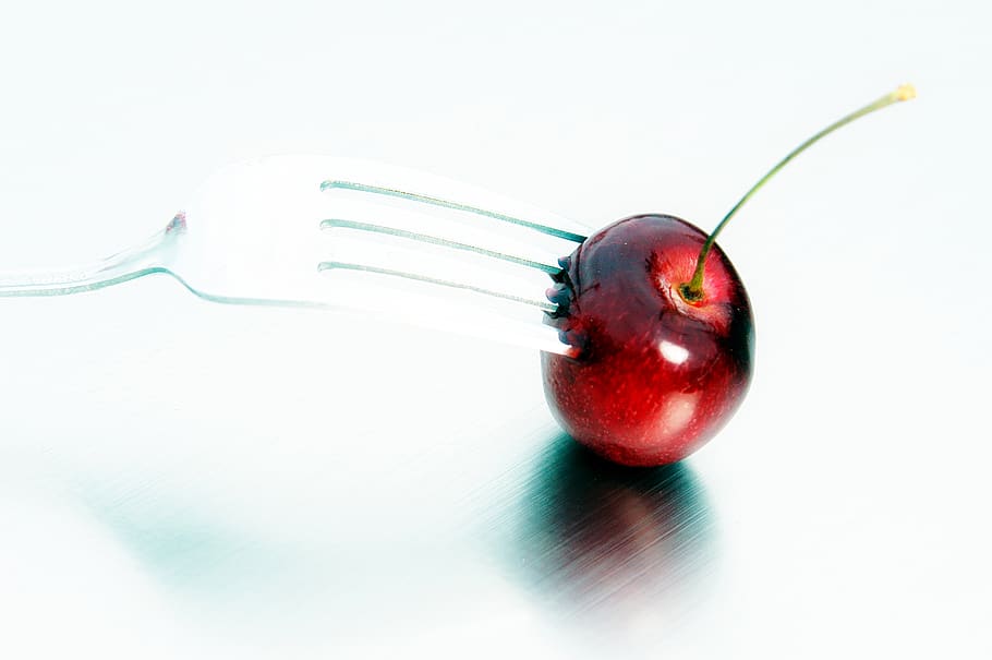 cherry, fork, modern, abstract, fruit, healthy eating, food HD wallpaper