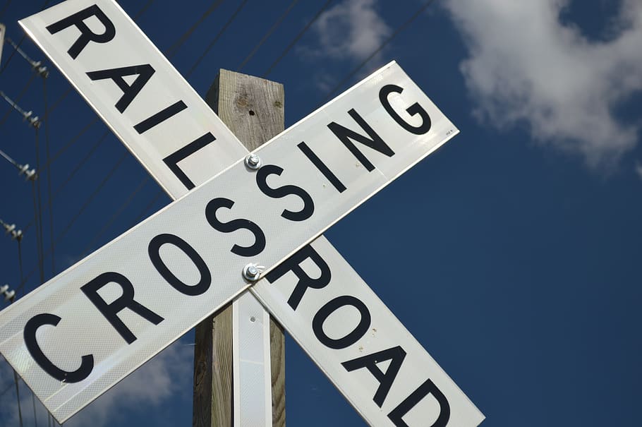 sign, railroad, train, warning, transport, locomotive, caution HD wallpaper