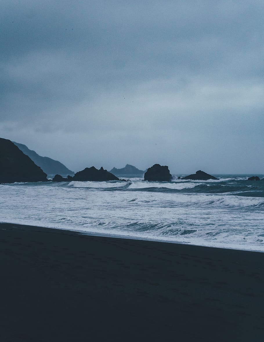 sea waves during nighttime, ocean, nature, outdoors, water, promontory HD wallpaper