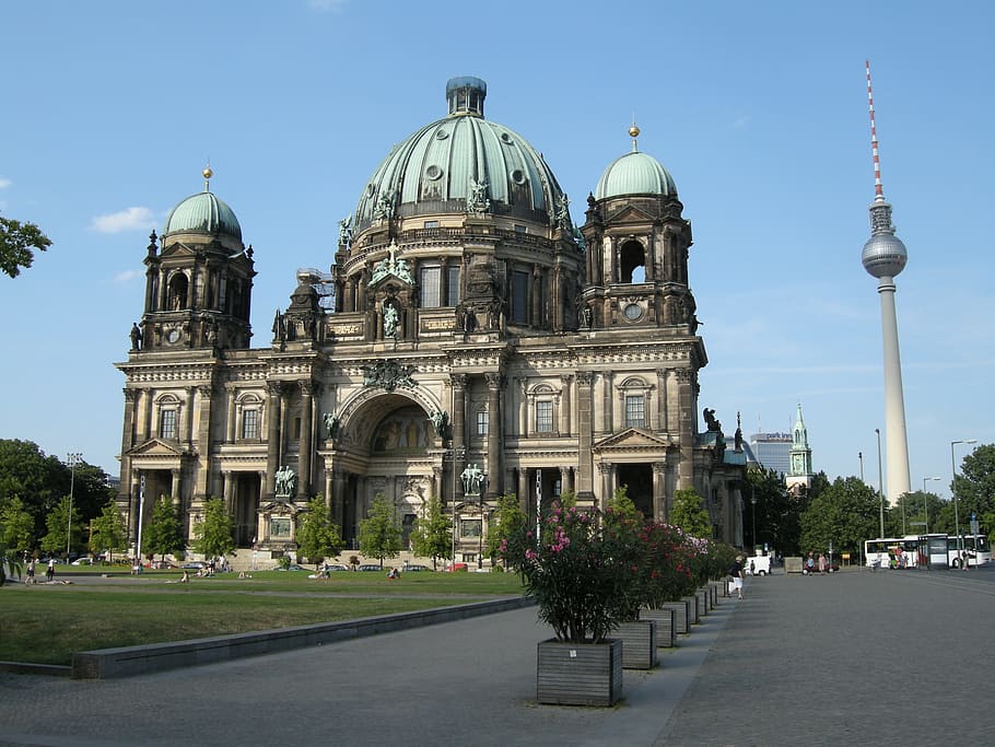 germany, berlin, berlin cathedral  and berlin television tower