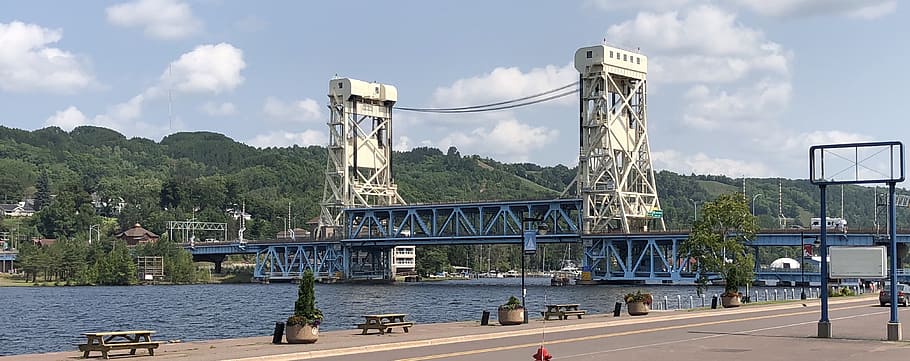 bridge, michigan, hancock, architecture, water, built structure HD wallpaper