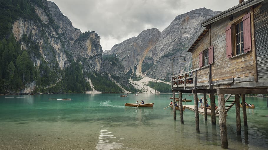 lakes, mountains, landscape, sky, nature, dolomites, summer HD wallpaper