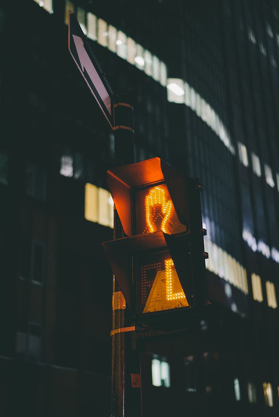 stoplight, dark, night, urban, city, hand, sign, post, illuminated HD wallpaper