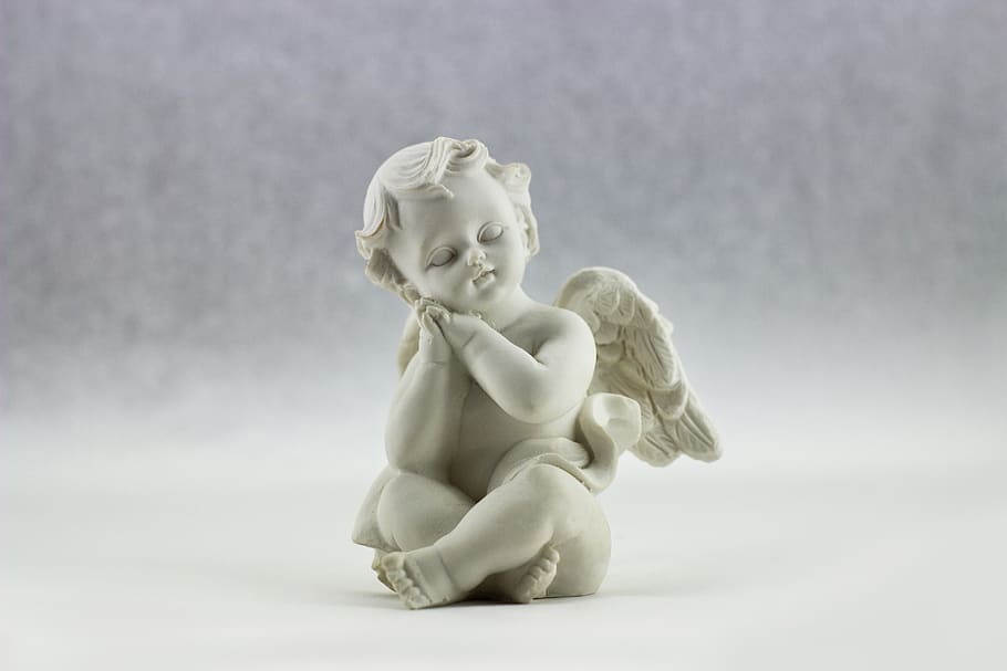 White Ceramic Figurine of Angel Illustration, art, cute, decorative HD wallpaper