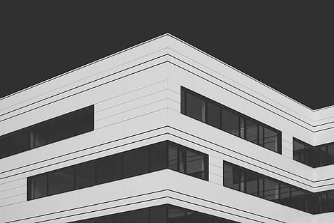 white building, window, black, corner, black and white, graphic HD wallpaper