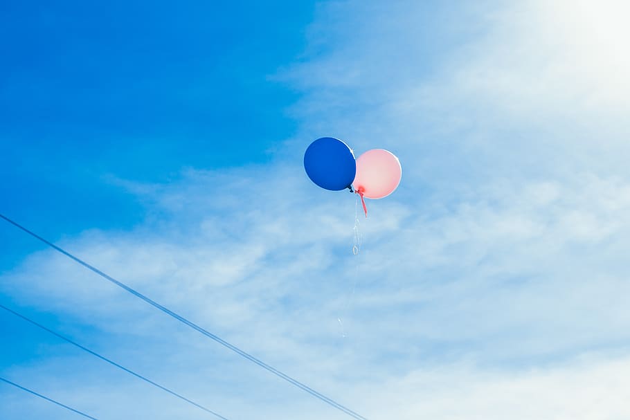 Pink And Blue Latex Balloons , blue sky, low angle view, cloud - sky HD wallpaper