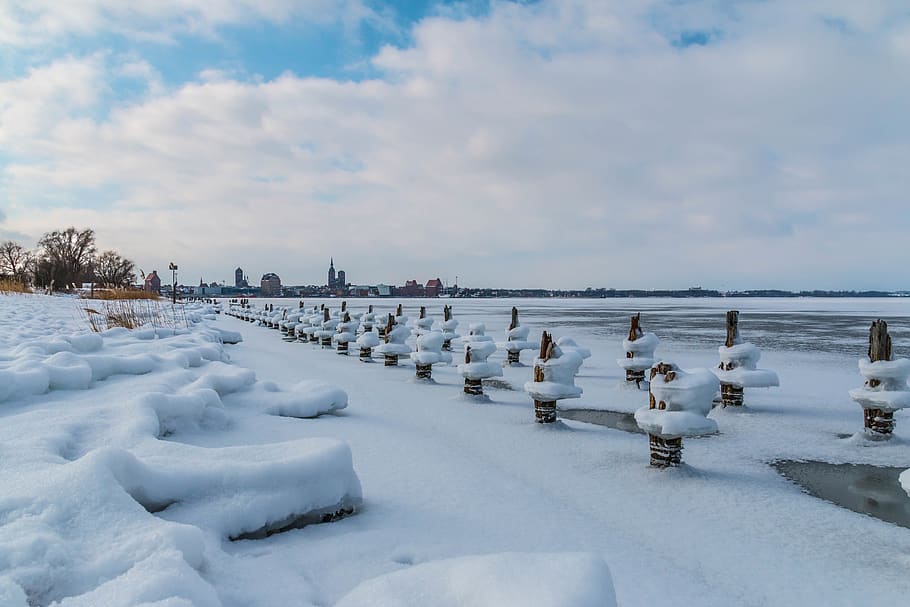 Photo of Log Covered With Snow, clouds, cold, daylight, frost HD wallpaper