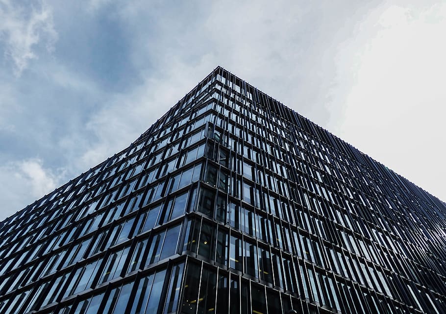 Worm's Eye-view of Black Glass Building, architectural design HD wallpaper